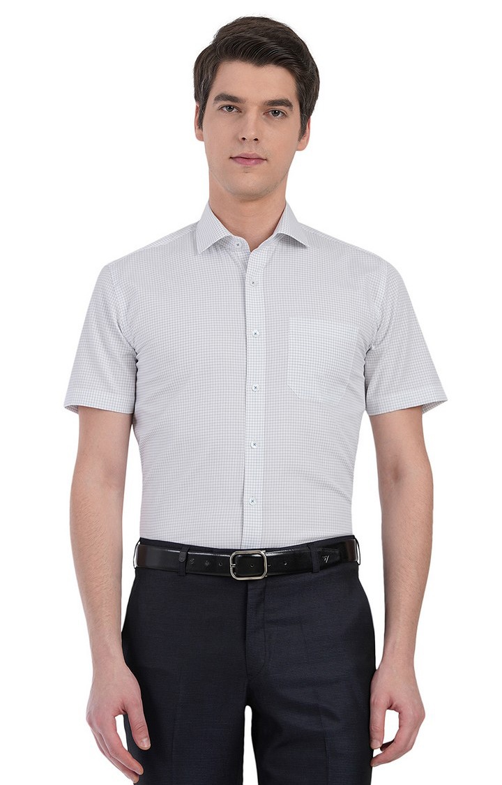 JBR1098/1,WHITE BLUE CHEX ( R ) Men's Blue Cotton Checked Formal Shirts