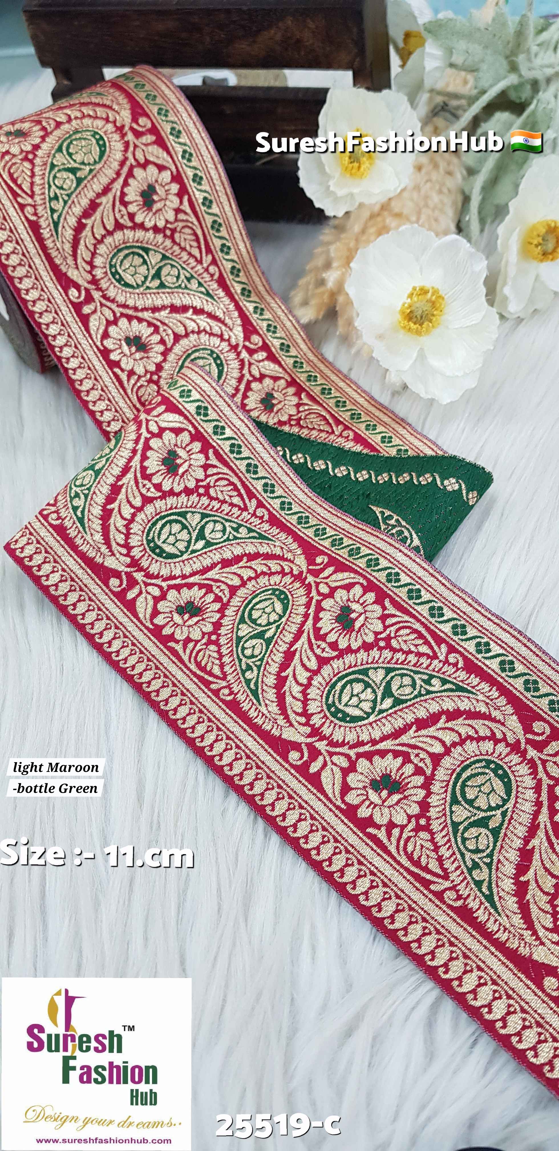 Light Maroon-Bottle Green Keri Floral Banarasi Lace