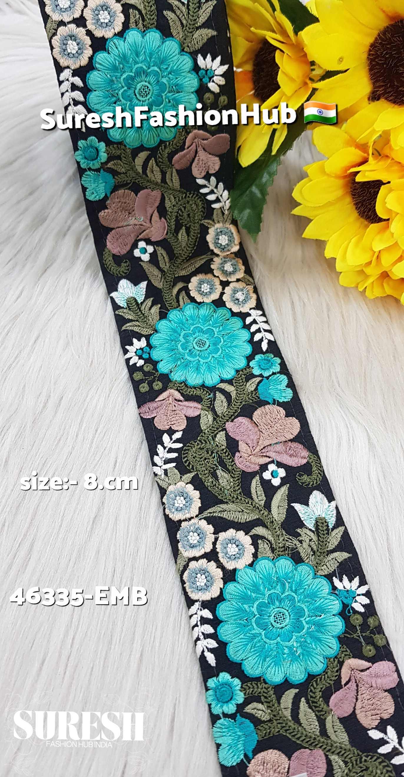 Cyan Blossom Thread Lace – Black Base