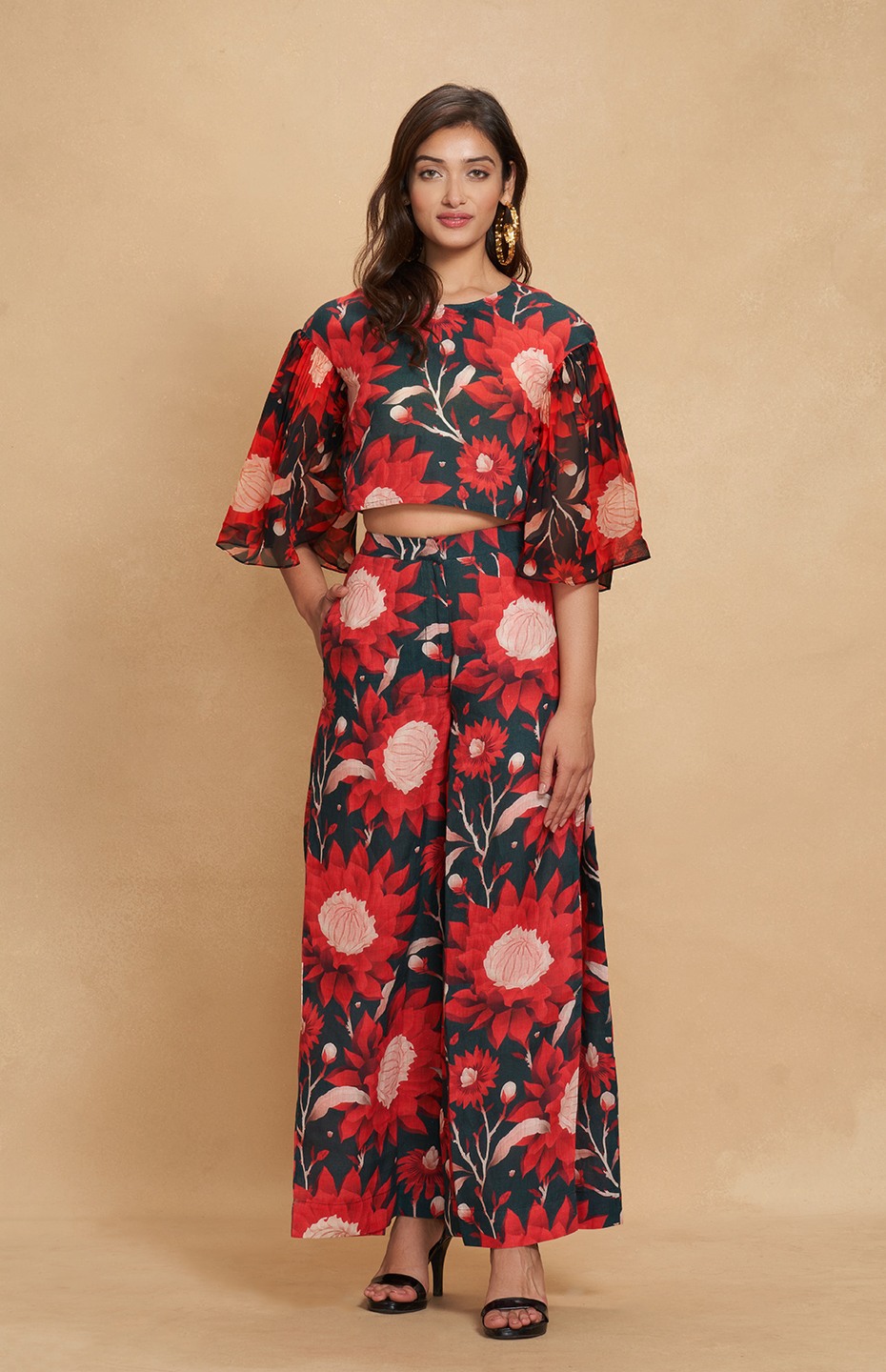 Navy Printed Flared Pants