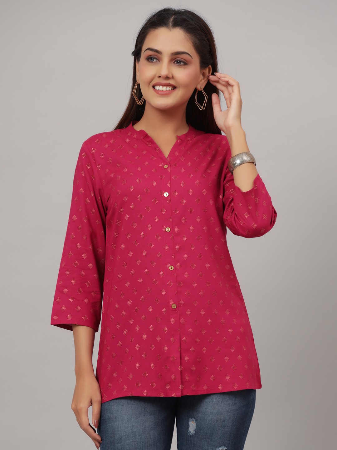 Pink Rayon Printed Straight Top