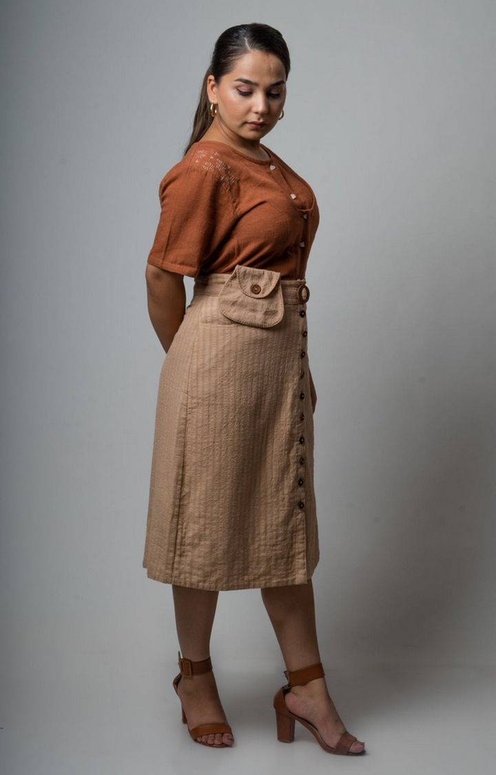 Lafaani | Women's Beige Cotton Striped Skirt 3