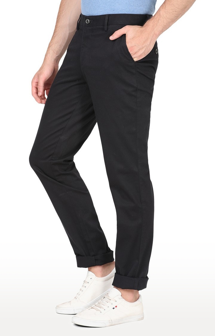JadeBlue | JBCT213/6,BLACK Men's Black Cotton Solid Trousers 1