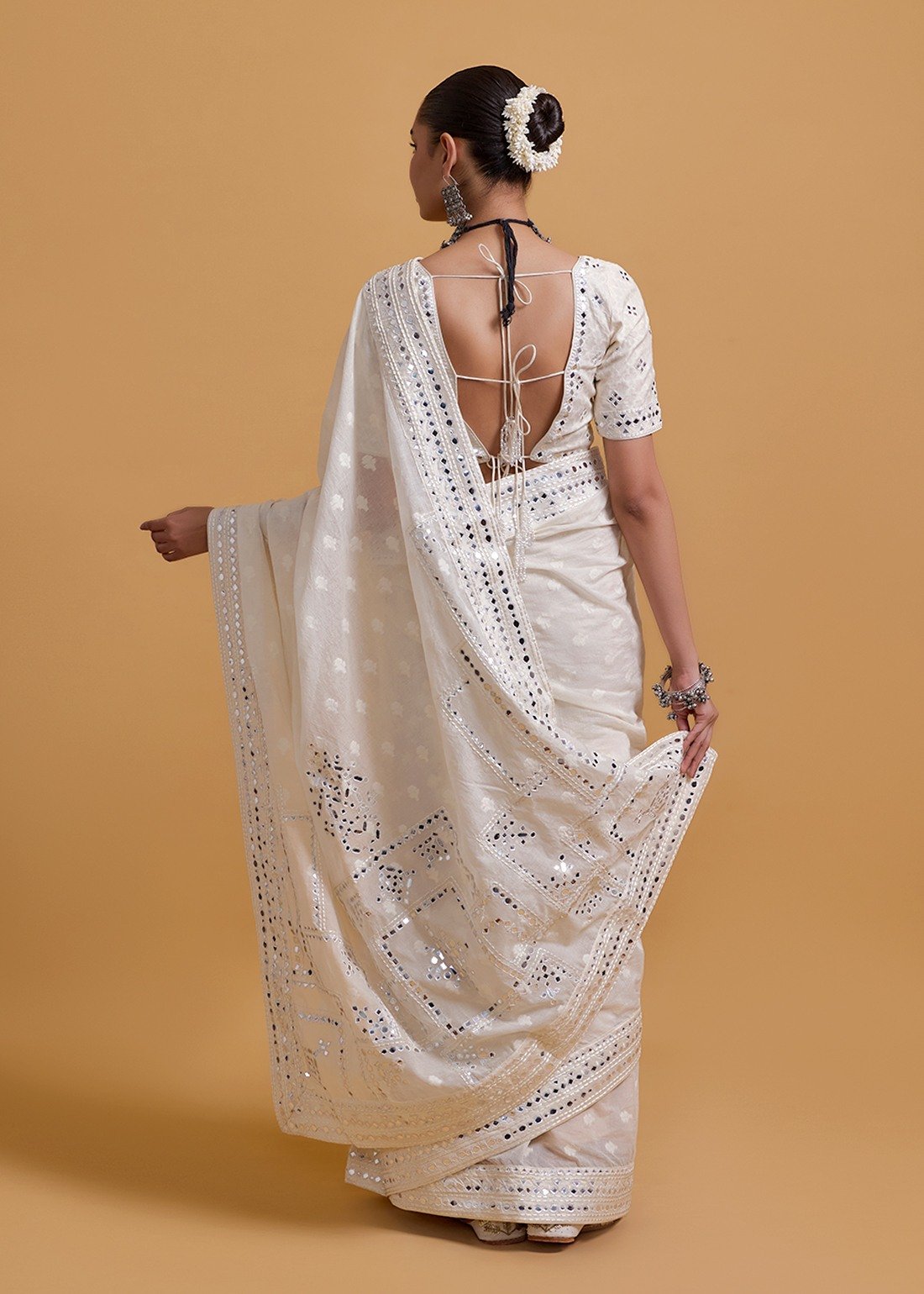 Azra Mirror Offwhite Saree