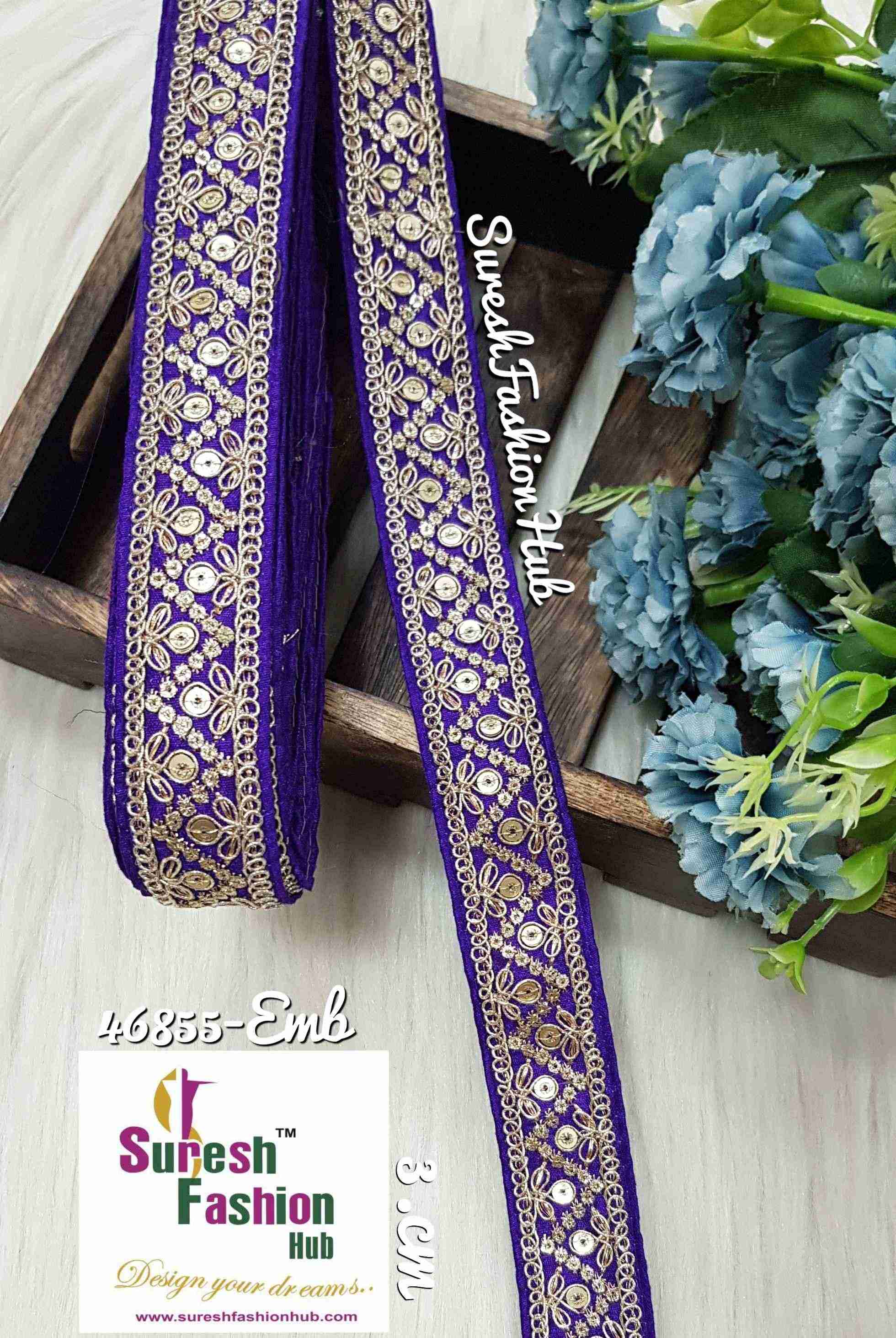 Golden Sequin With Zari Splendor Purple  Borders Laces
