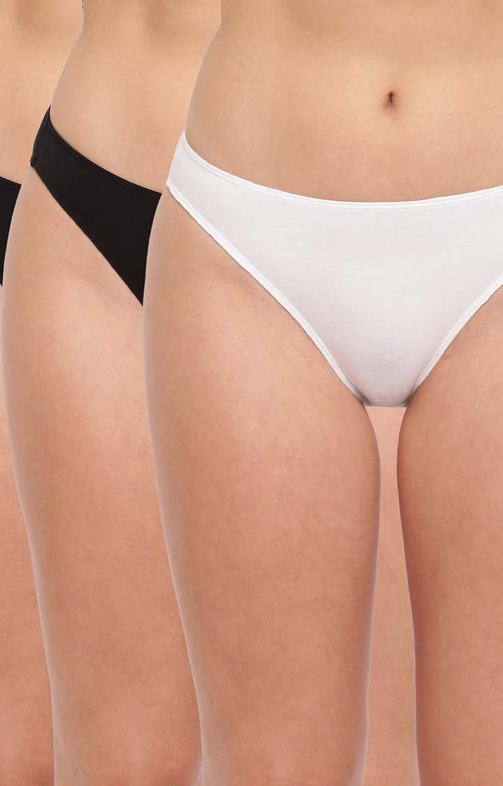 BASIICS by La Intimo | White and Black Glamo Rise High Leg Bikini Panty - Pack of 3 0