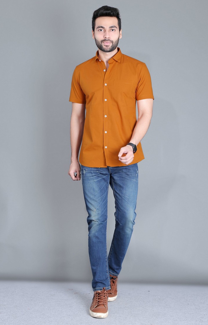 5th Anfold | Men's Orange Cotton Solid Casual Shirt 1