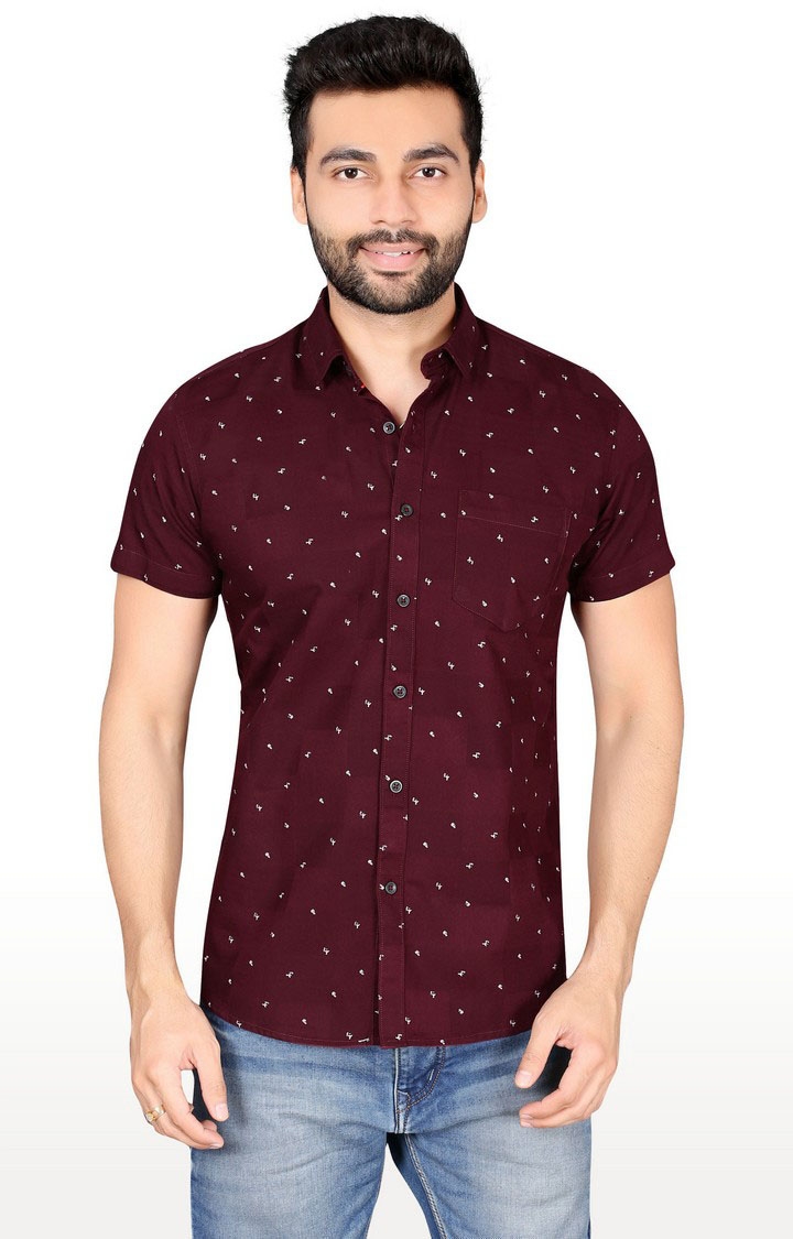 Men's Red Cotton Printed Casual Shirt