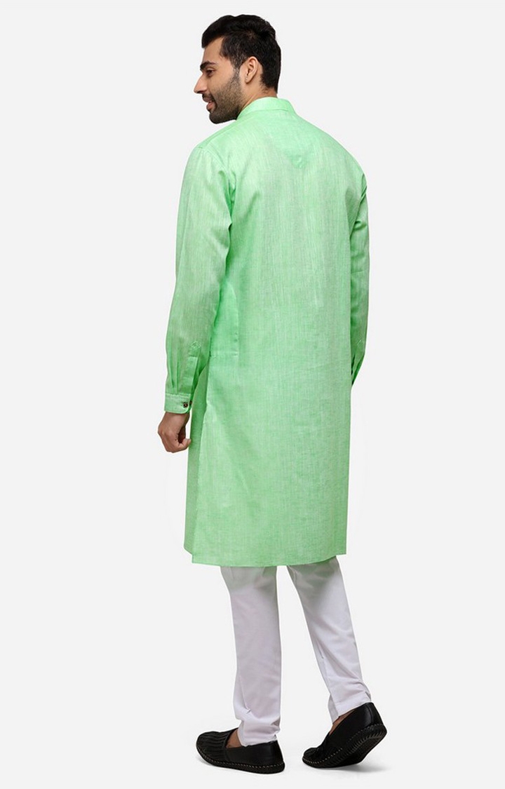 JadeBlue | Men's Green Cotton Blend Textured Kurtas 2
