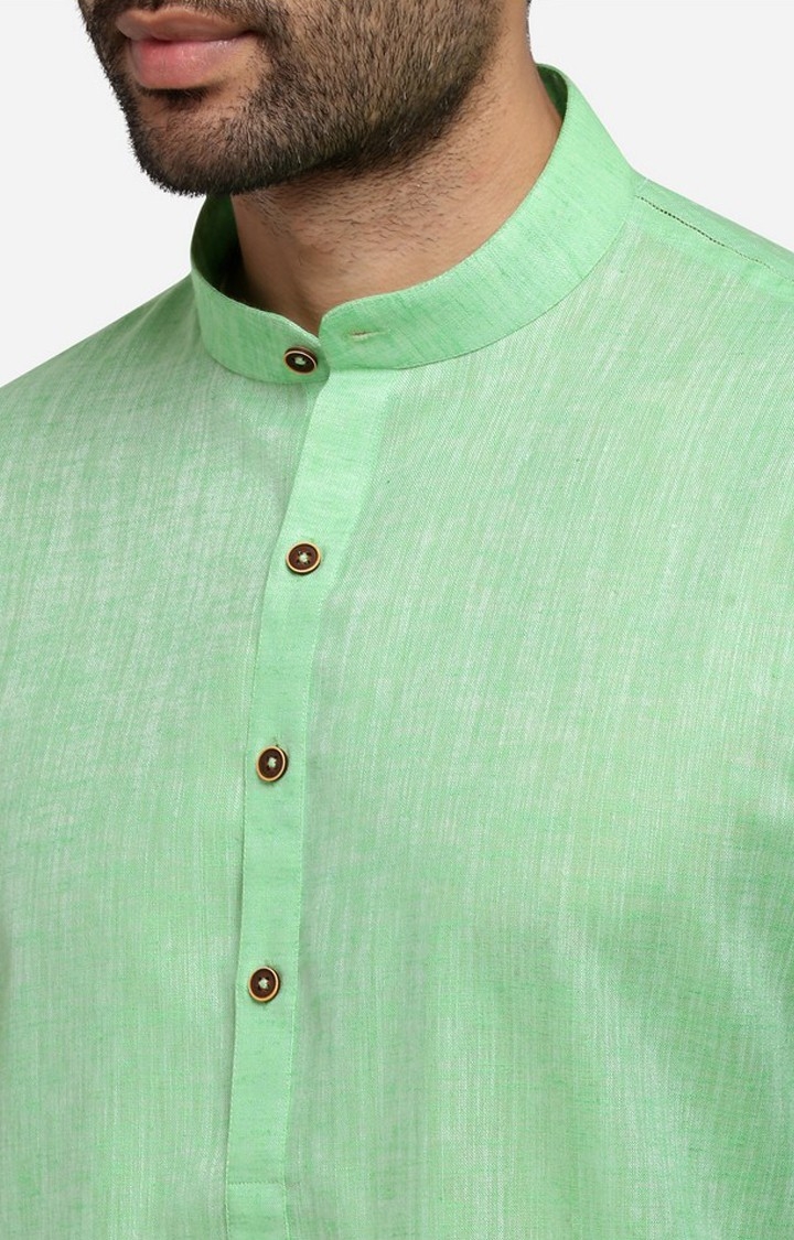 JadeBlue | Men's Green Cotton Blend Textured Kurtas 3
