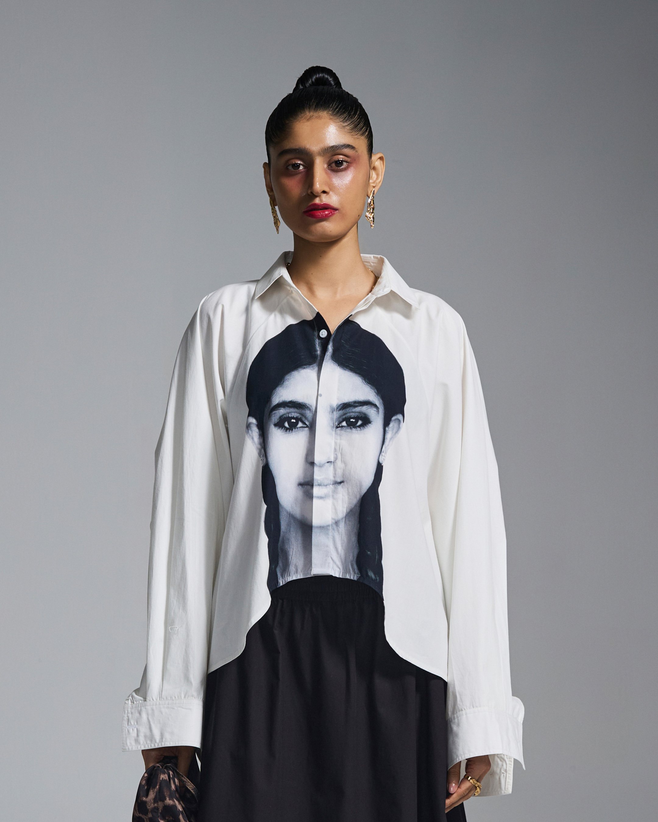 The Girl With The Braids Cropped Oversized Shirt - White