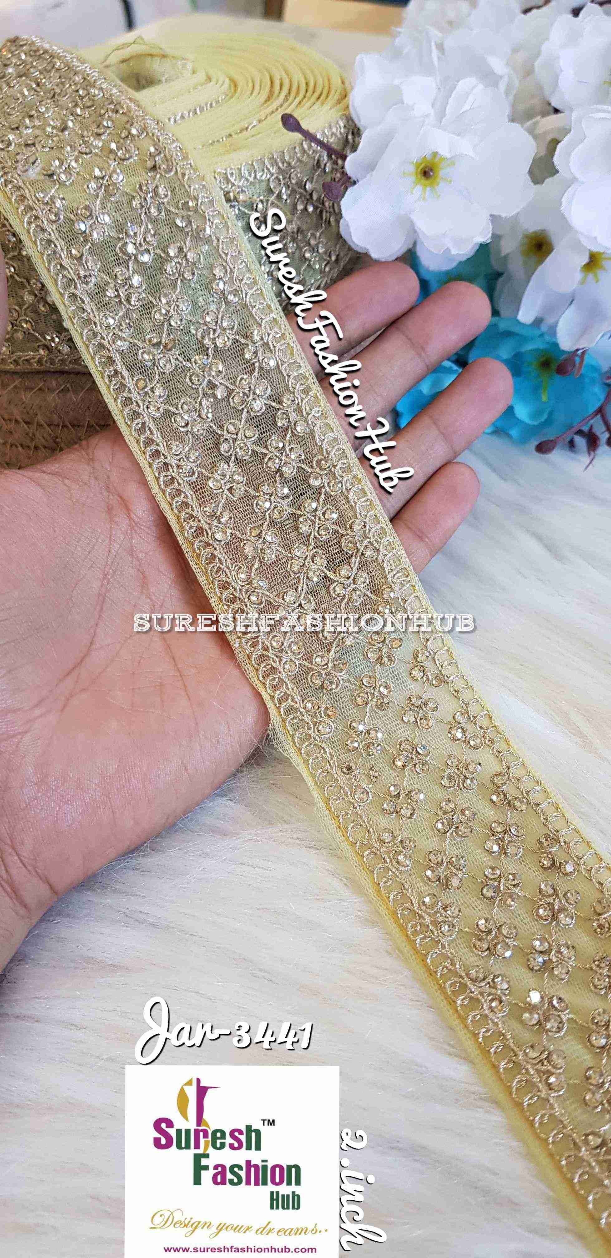 Gemstone Garden Pastel Yellow Embroidered Trim