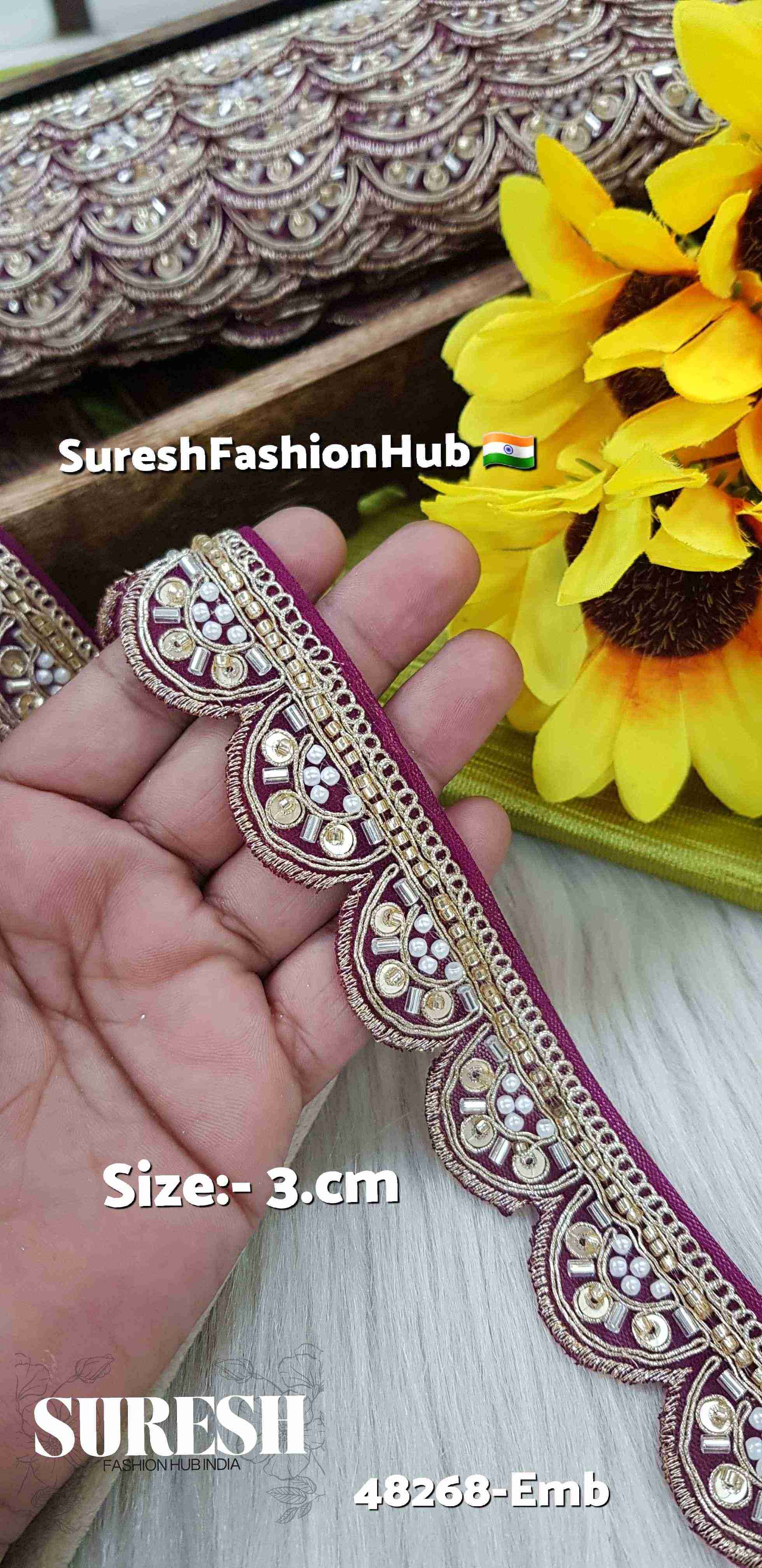 Dark Magenta One-Side Scalloped Embroidery Lace
