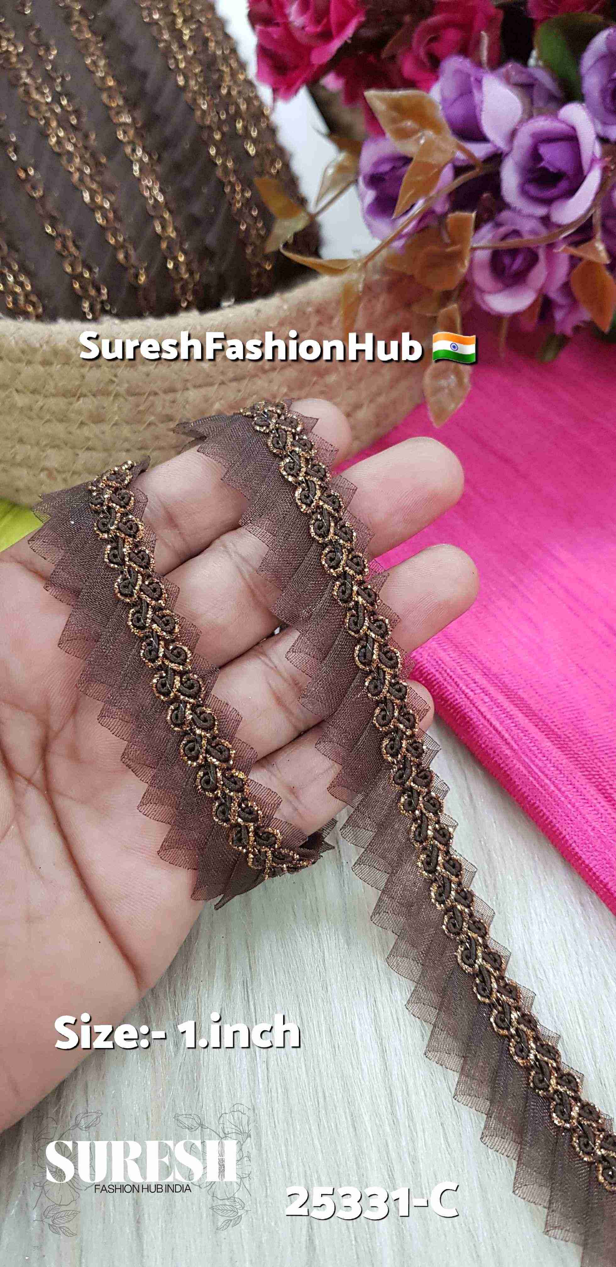 One Side Scallop Organza Jhalar Coffee Lace | 25331-C