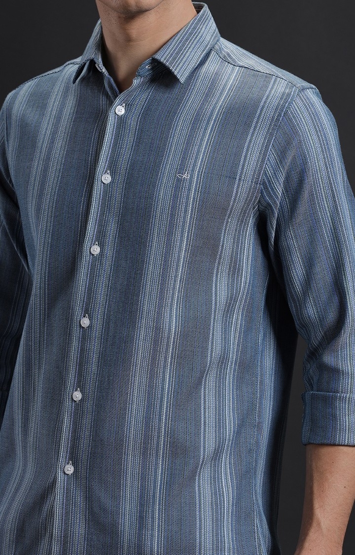 Men's Blue Cotton Striped Casual Shirt