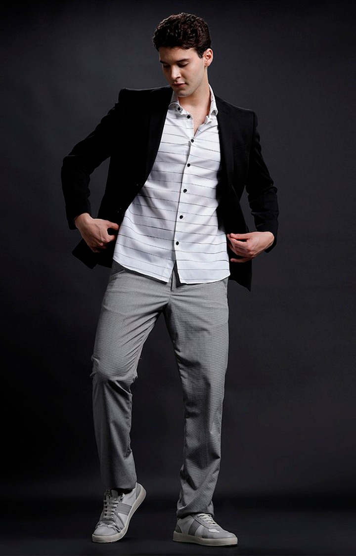 Men's White Cotton Striped Formal Shirt