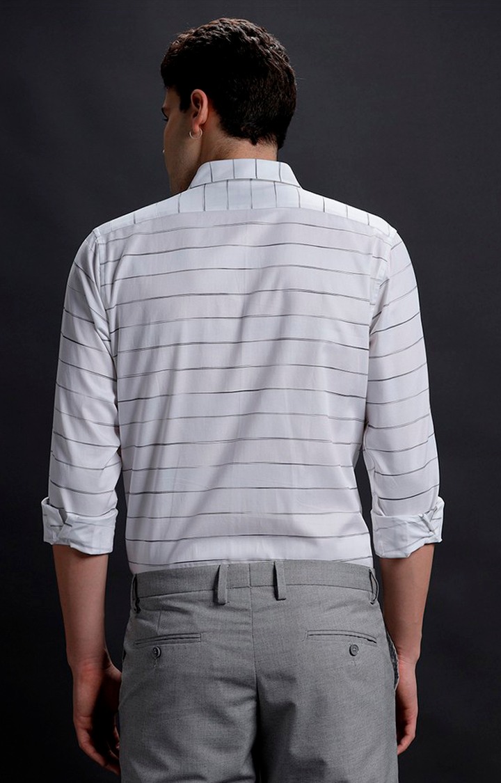 Men's White Cotton Striped Formal Shirt