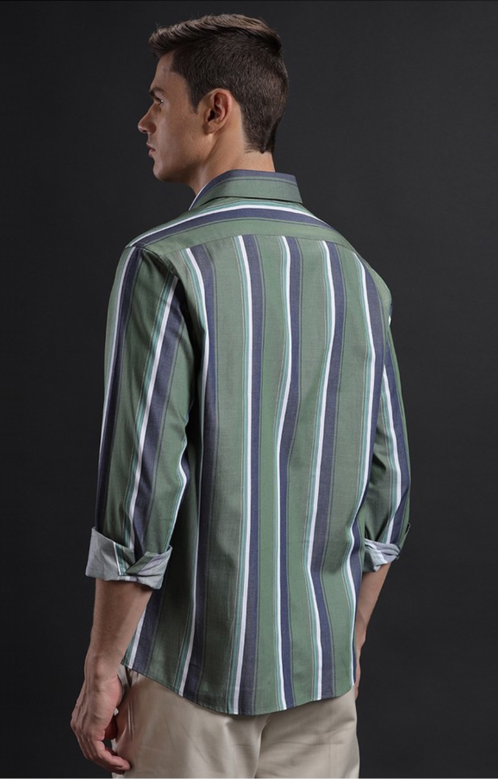 Men's Green Cotton Striped Casual Shirt