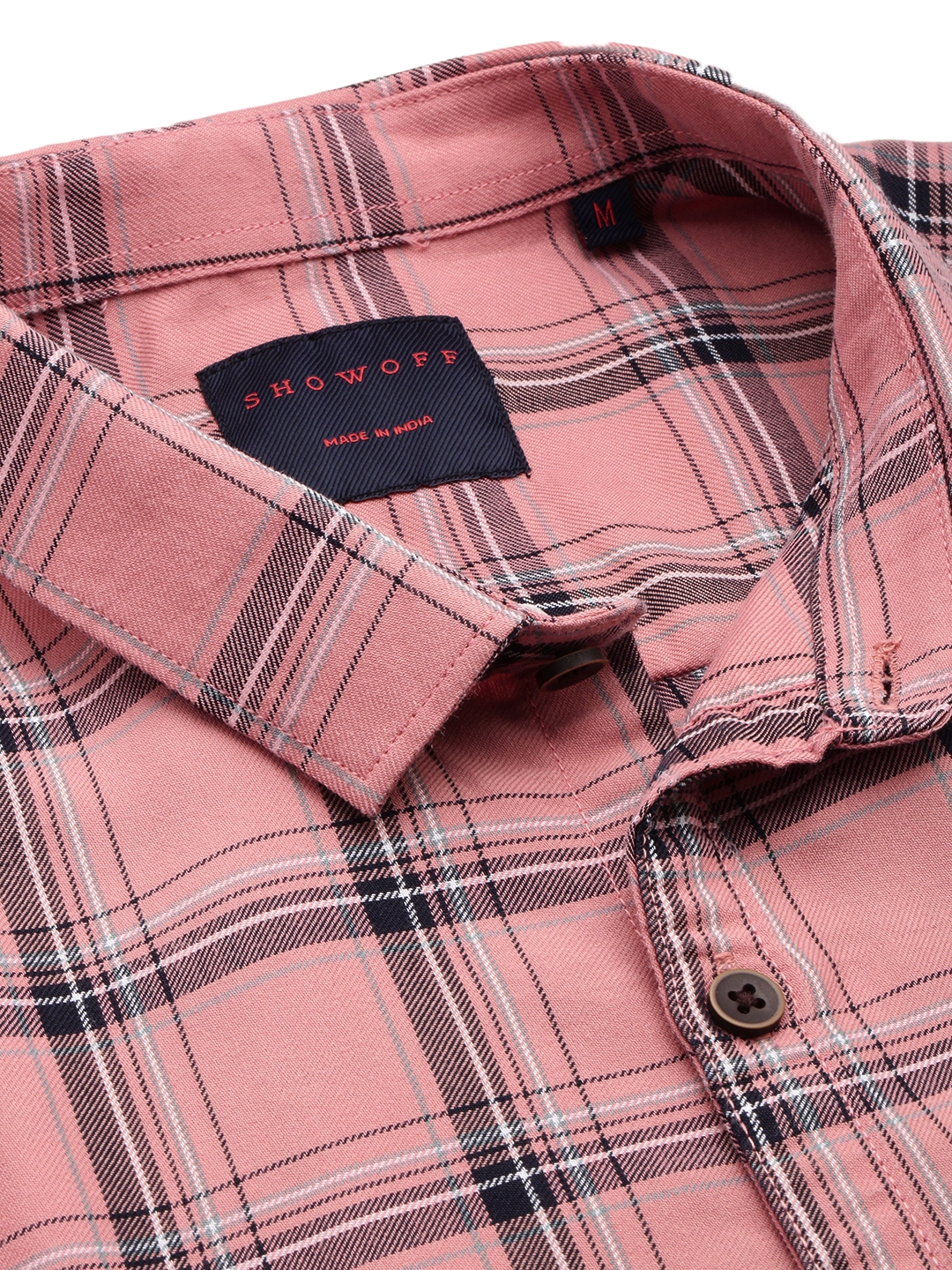 Showoff | SHOWOFF Men's Spread Collar Checked Pink Classic Shirt 5