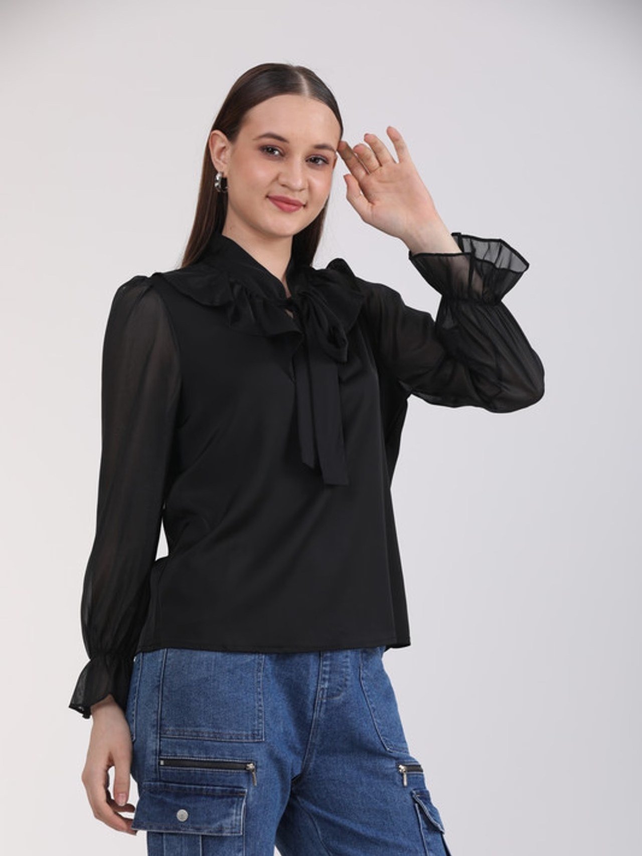 Albion Women Black Blouson Top