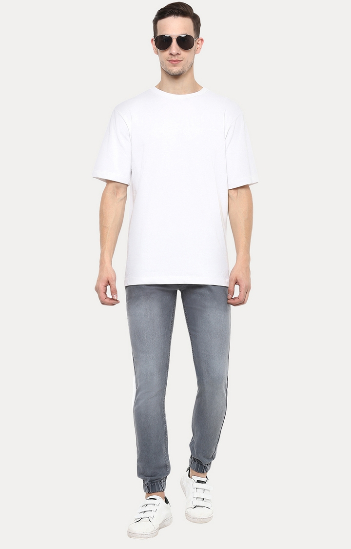 Urbano Fashion | Grey Solid Slim Fit Jogger Stretch Jeans 1