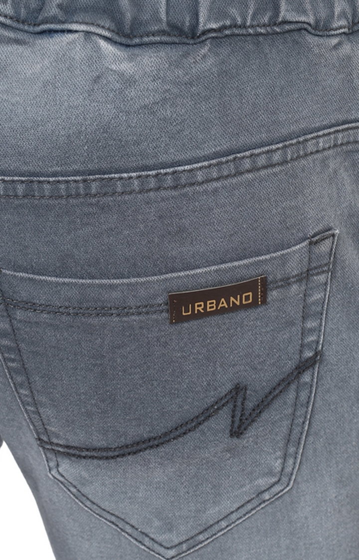Urbano Fashion | Grey Solid Slim Fit Jogger Stretch Jeans 4