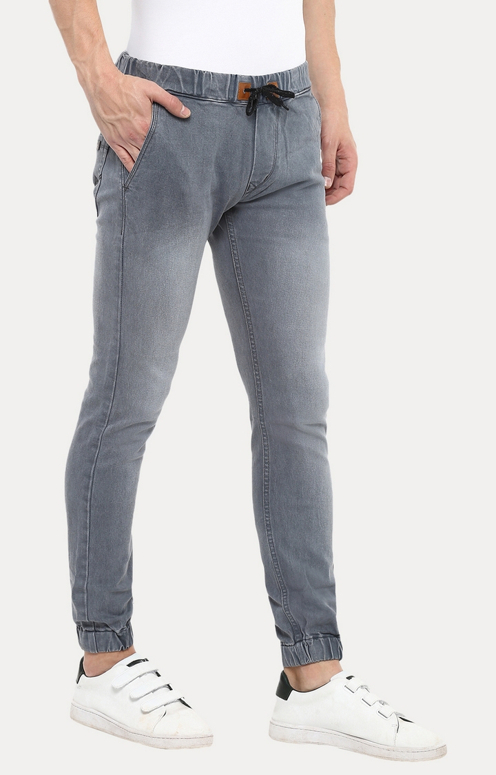 Urbano Fashion | Grey Solid Slim Fit Jogger Stretch Jeans 0