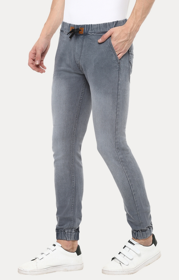 Urbano Fashion | Grey Solid Slim Fit Jogger Stretch Jeans 2