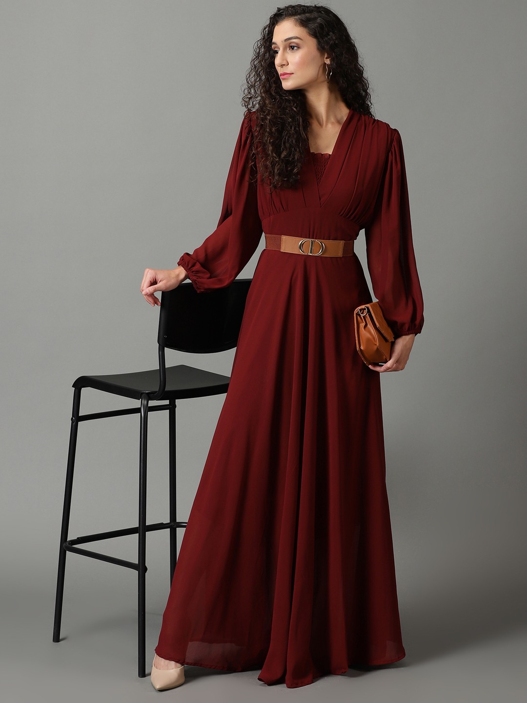 Fit and flare deals maroon dress