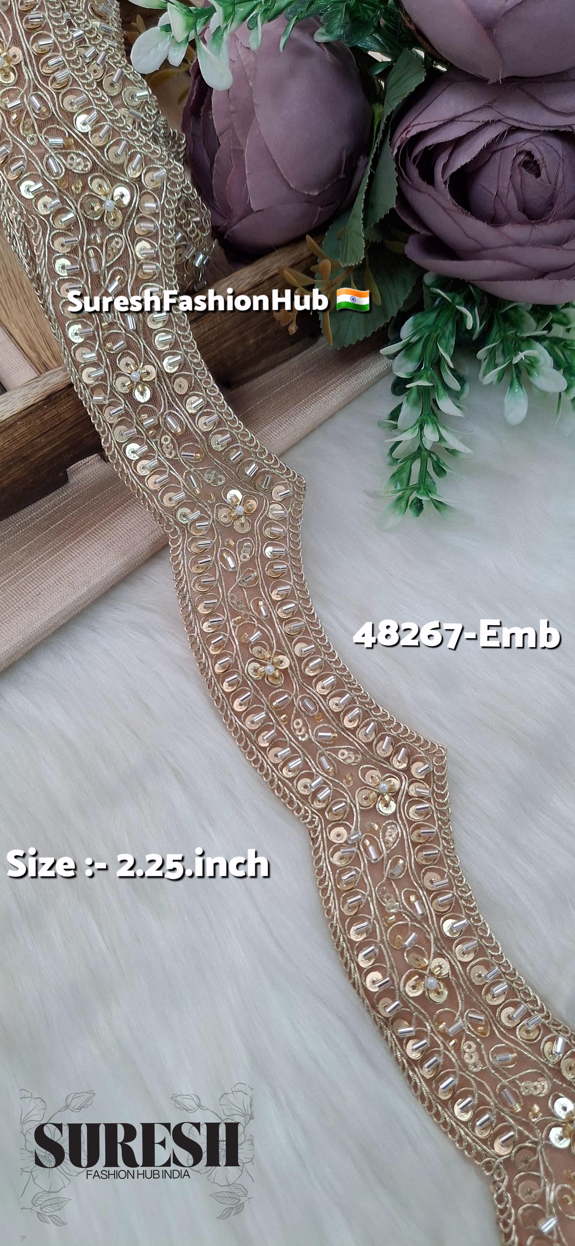 Peach Scallop Pearl Embroidery Lace