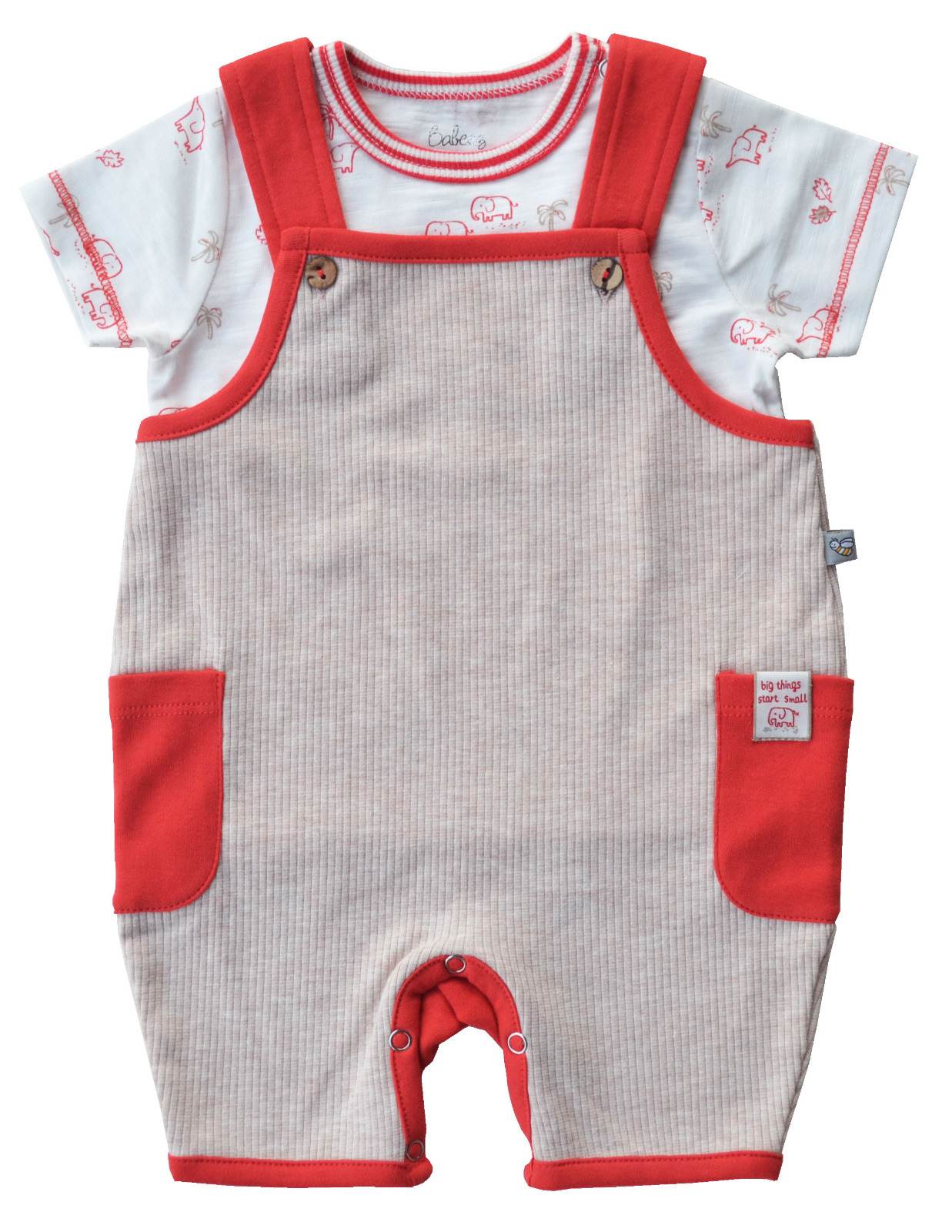 Baby's Short Romper set with T-Shirt,Color-Beige/Red