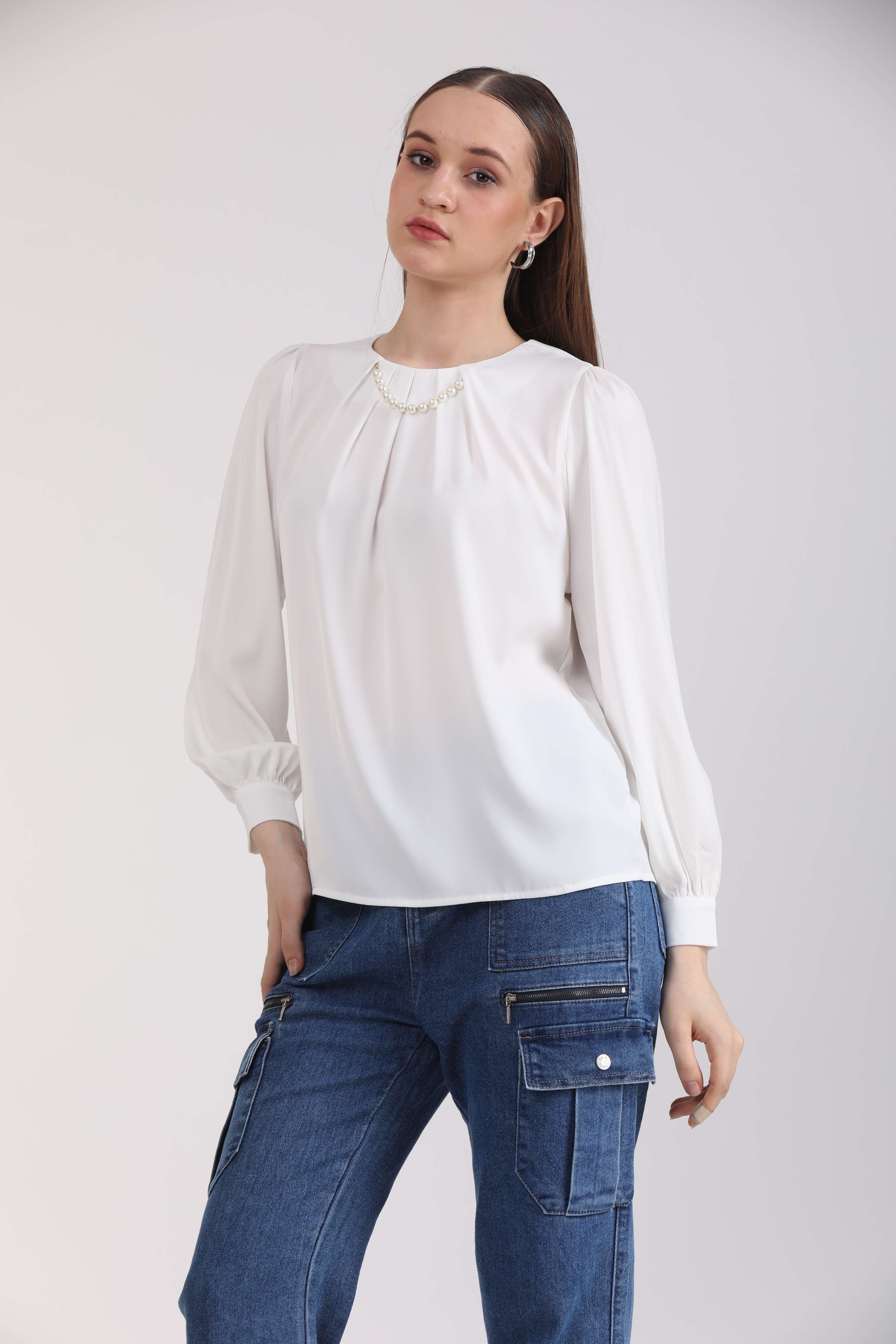 Albion Women White Blouson Top