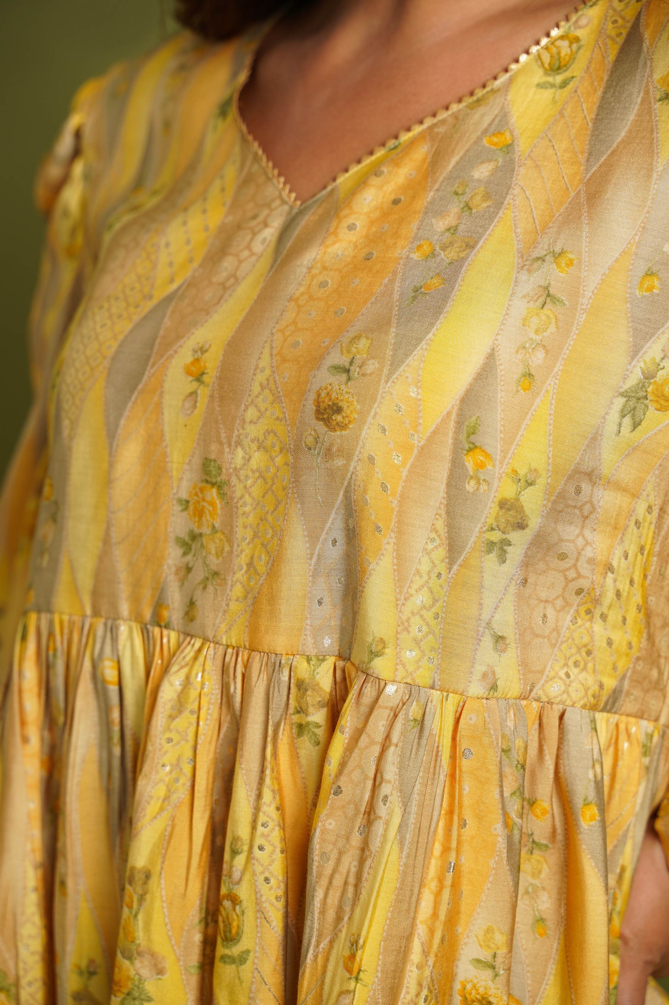 Yellow Printed Kurta With Sharara