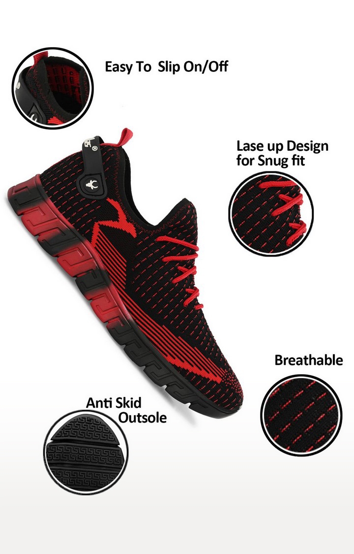Hirolas | Hirolas® Men's Knitted athleisure Sports Shoes - Black/Red 4