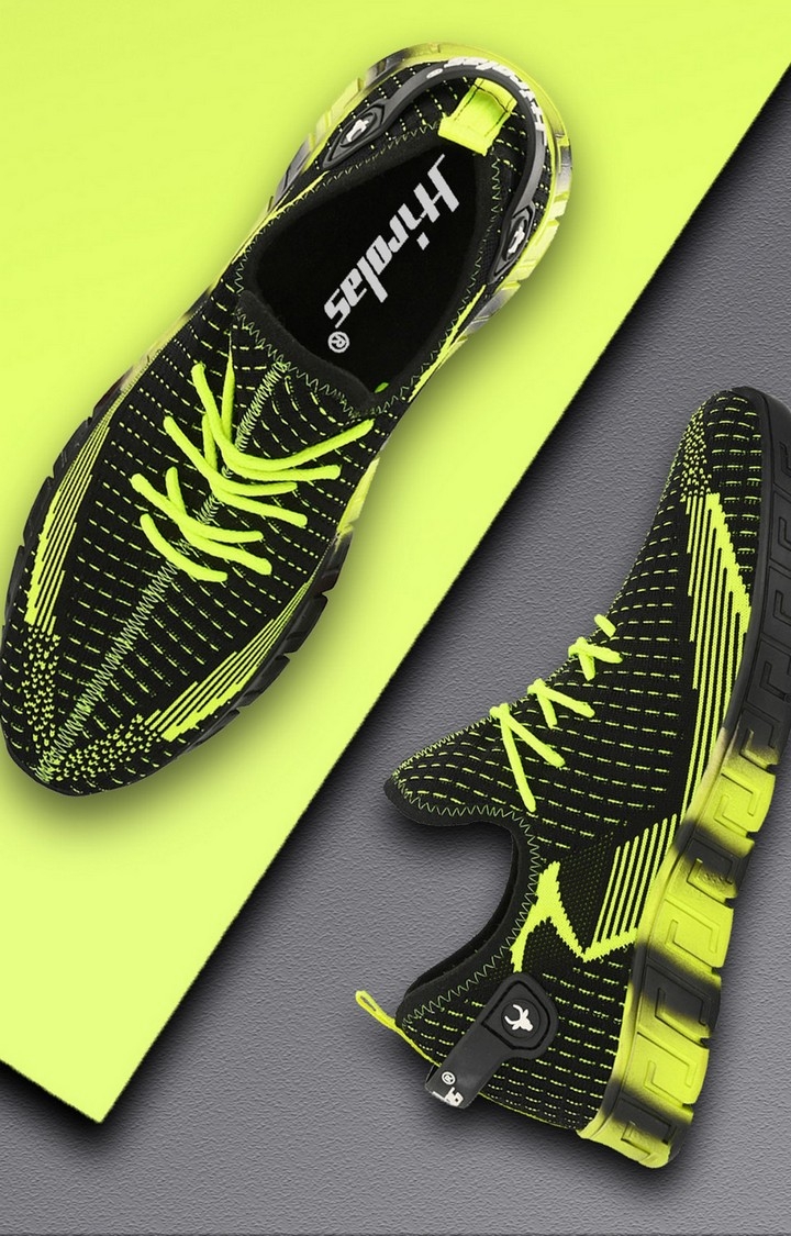 Hirolas | Hirolas® Men's Knitted athleisure Sports Shoes - Black/Green 5
