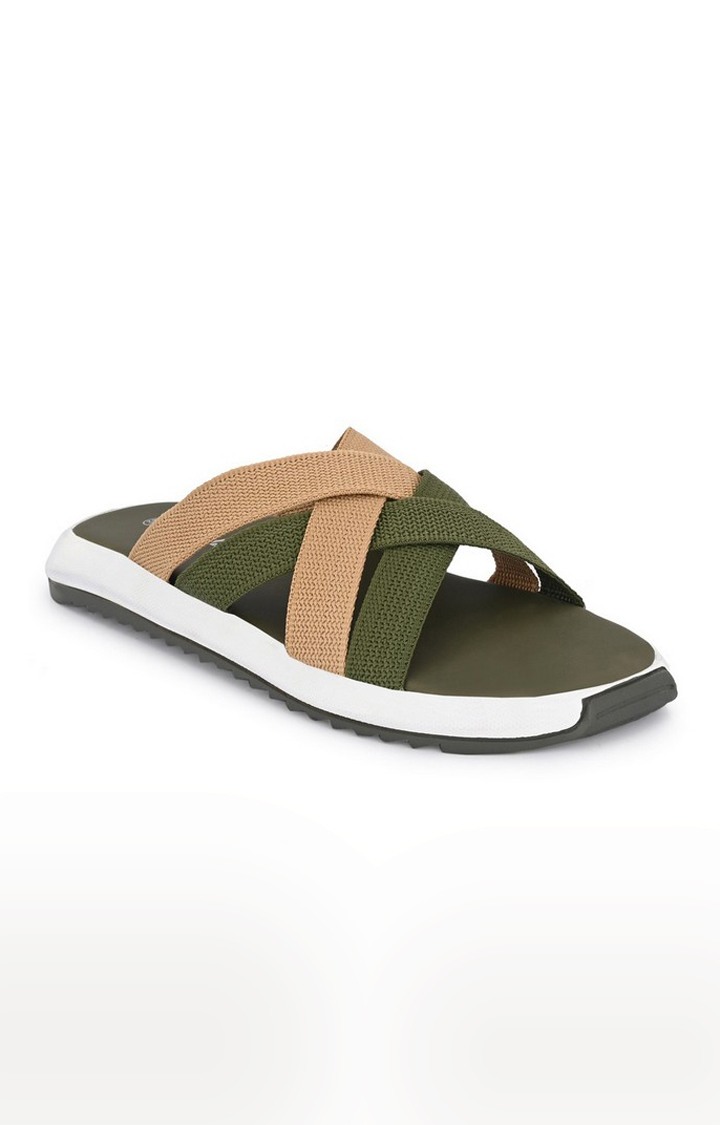 Hirolas Men s Olive Strappy Flip Flop Slider Slippers UK6 EU40