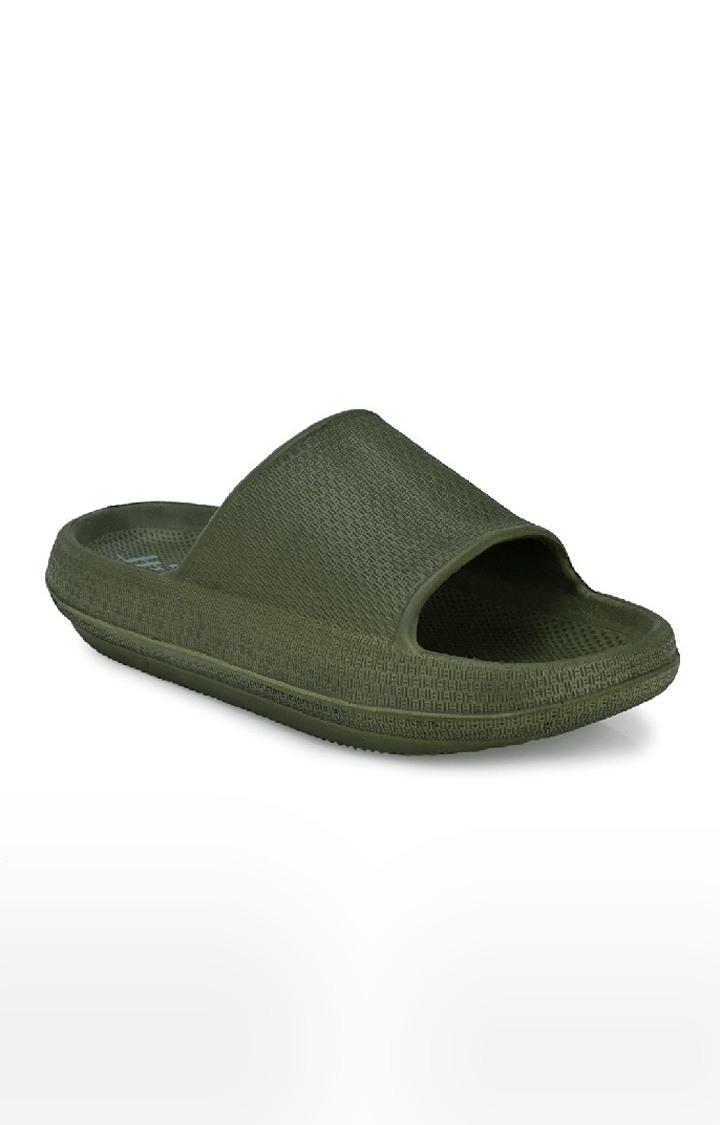 Hirolas Men cushioned Fluffy comfortable Slipper Sliders Olive Green
