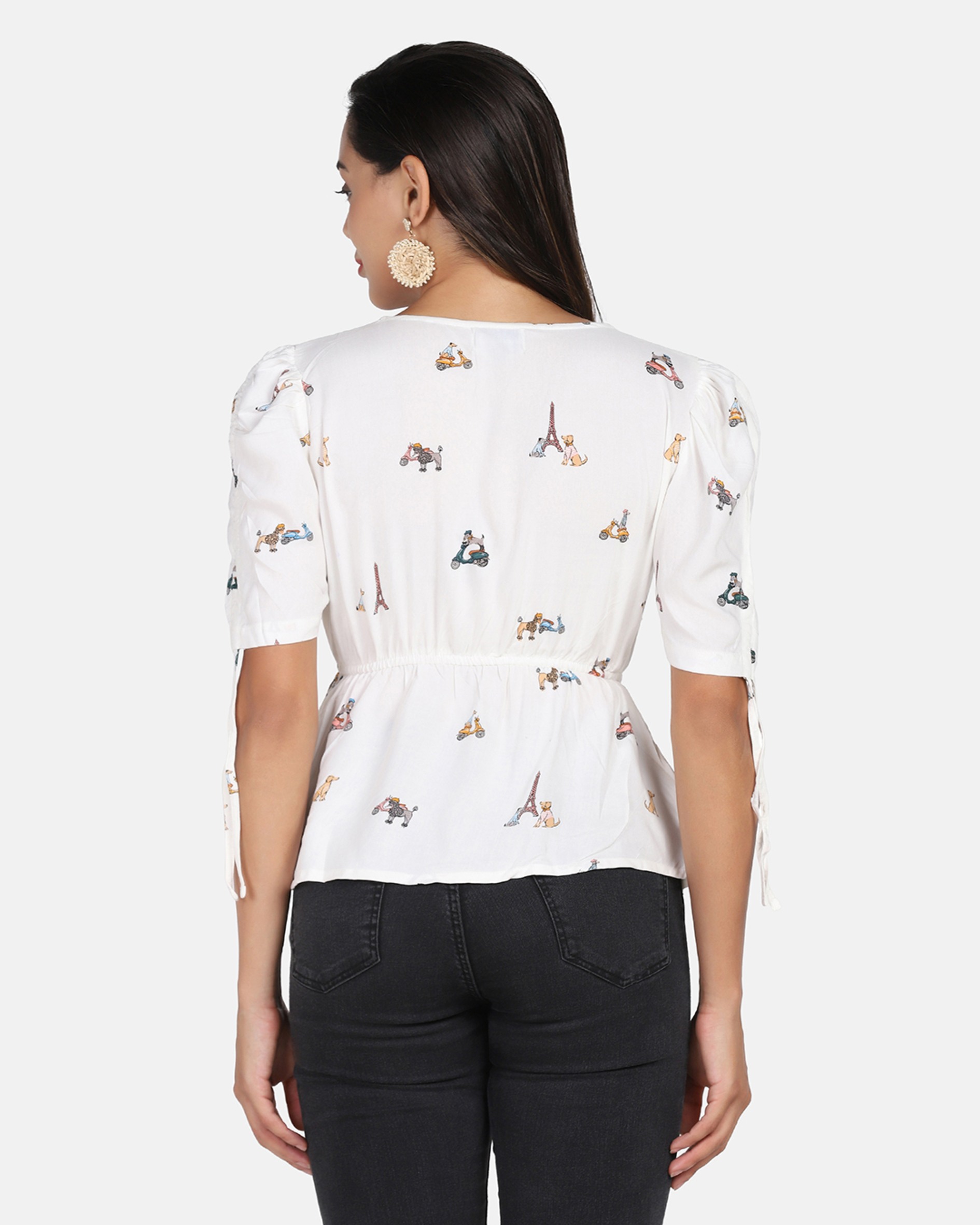 White Printed Rayon Top