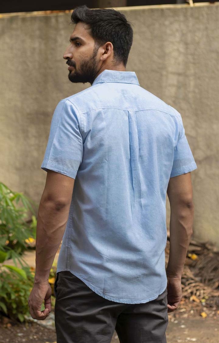 Men's Ice Blue Tencel Regular Fit  Casual Shirt