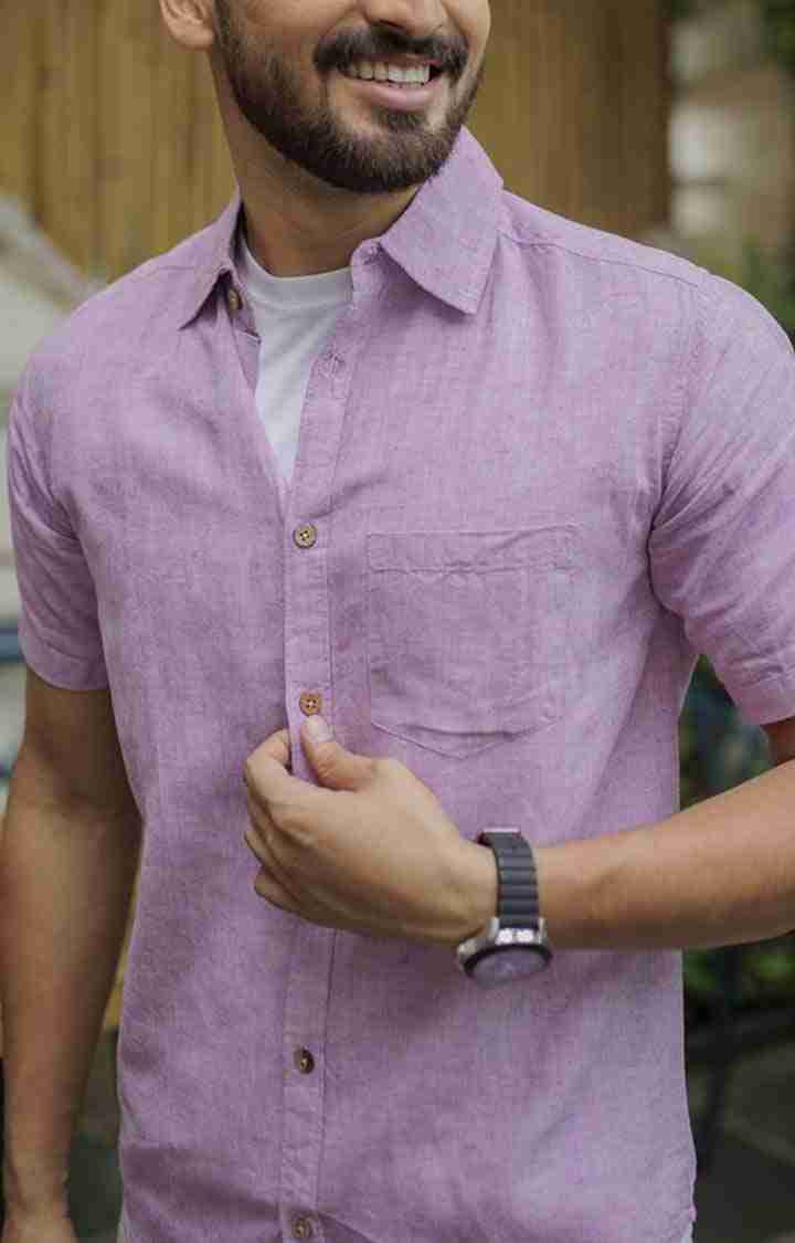 Men's Lavender Tencel Regular Fit  Casual Shirt