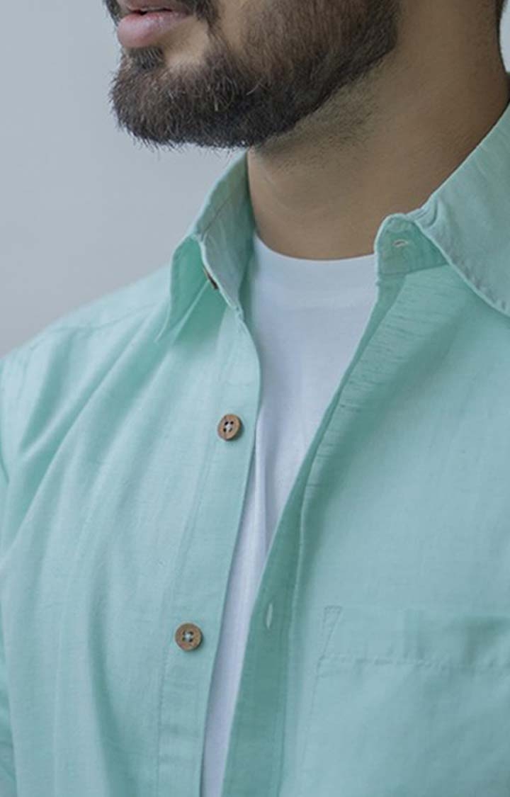 Men's Mint Green Tencel Regular Fit  Casual Shirt