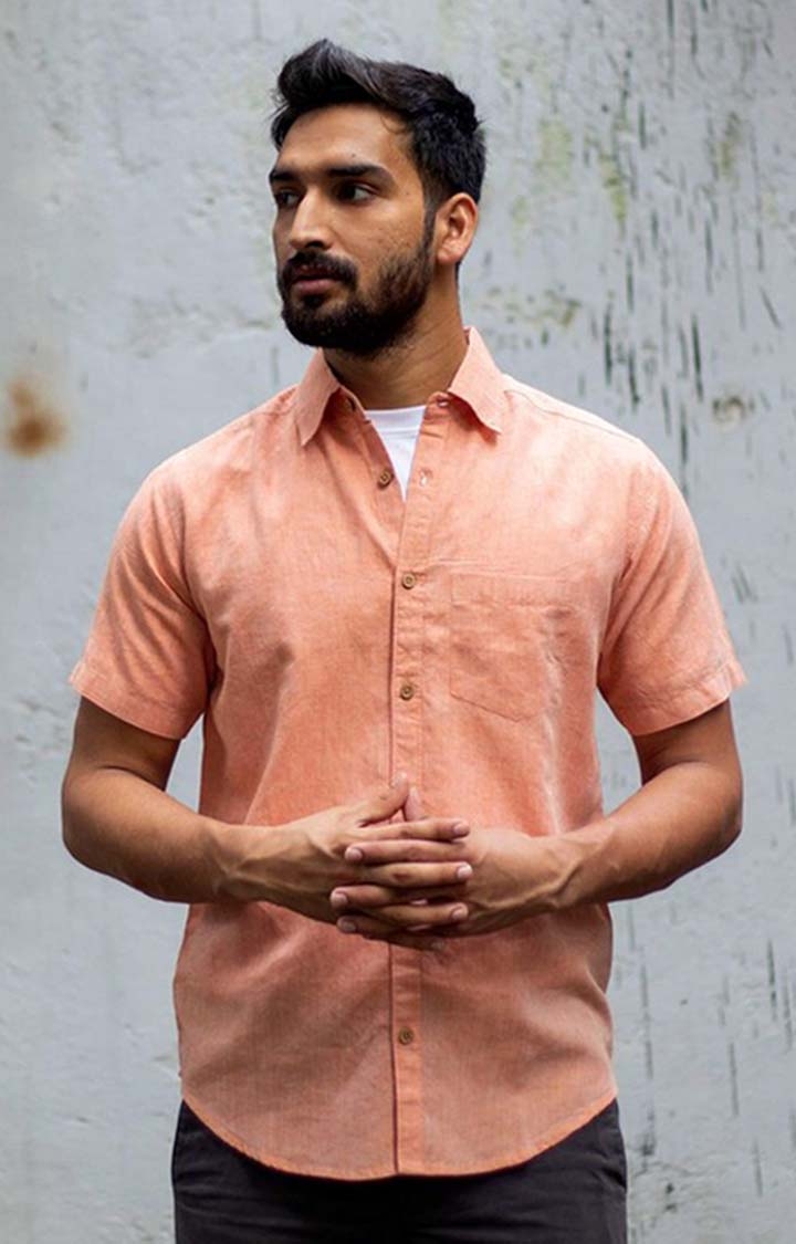 Earthy Route | Men's Rust Orange Tencel Regular Fit  Casual Shirt