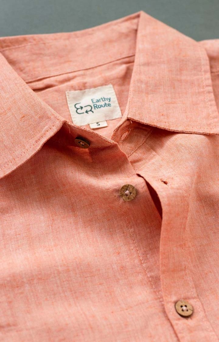 Men's Rust Orange Tencel Regular Fit  Casual Shirt