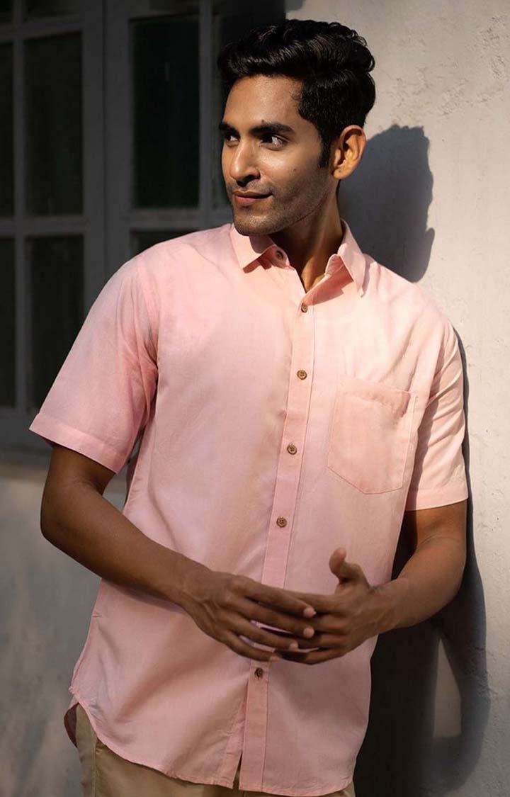 Men's Charm Pink Tencel Regular Fit  Casual Shirt