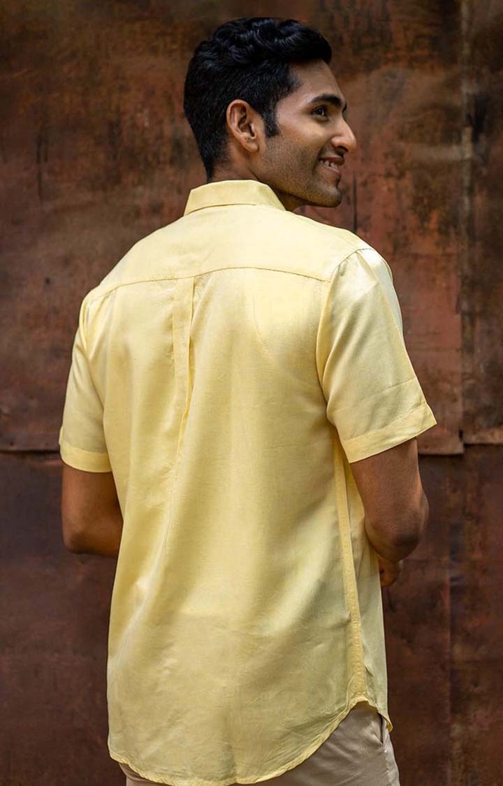 Men's Lemon Yellow Tencel Regular Fit  Casual Shirt