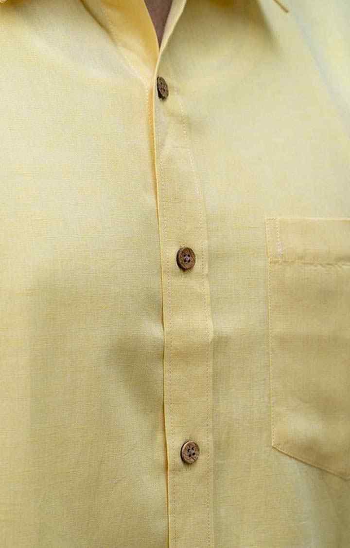 Men's Lemon Yellow Tencel Regular Fit  Casual Shirt