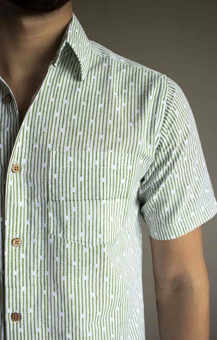 Men's Green Tencel Regular Fit  Casual Shirt