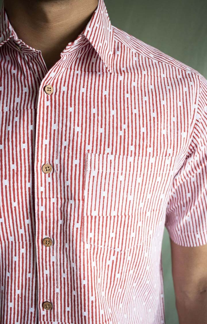 Men's Red Tencel Regular Fit  Casual Shirt