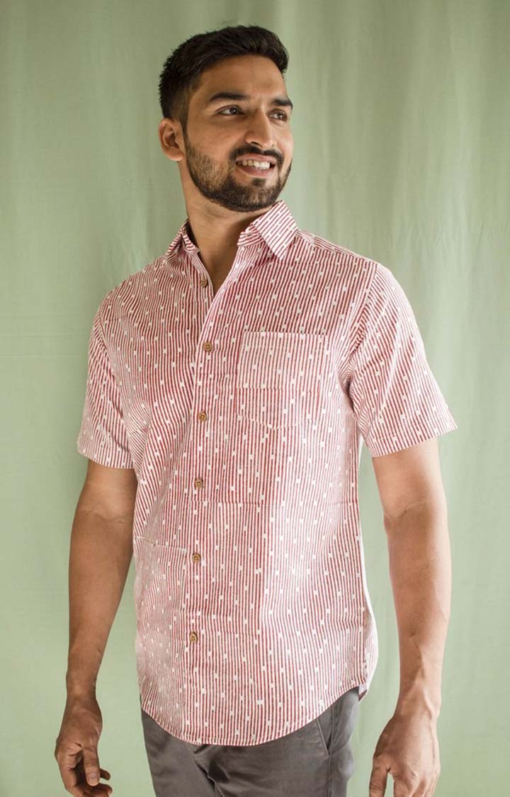 Earthy Route | Men's Red Tencel Regular Fit  Casual Shirt
