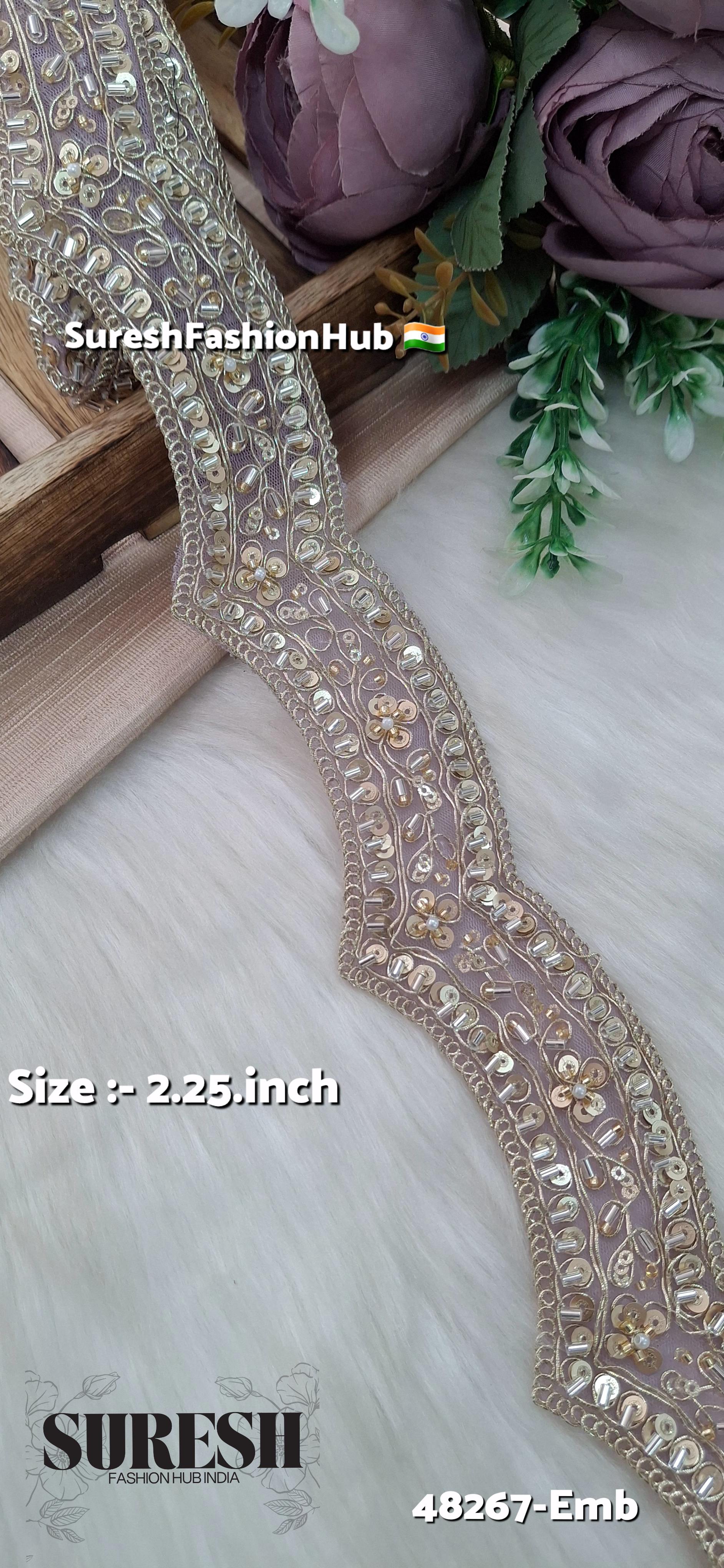 Lilac Scallop Pearl Embroidery Lace